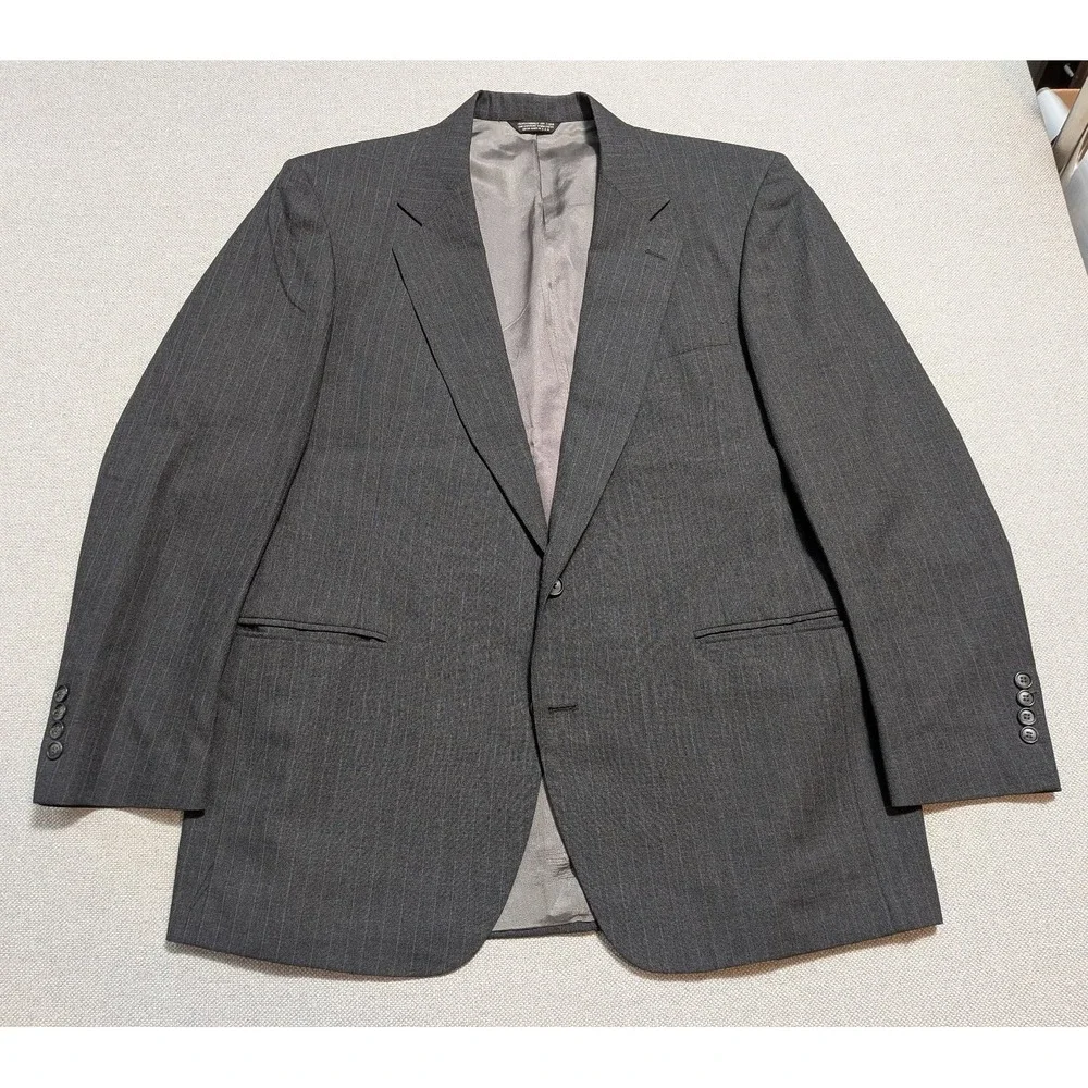 C&R Clothiers Men's 46L 2 Piece Suit Gray Pinstripe Wool Union USA Made Vintage